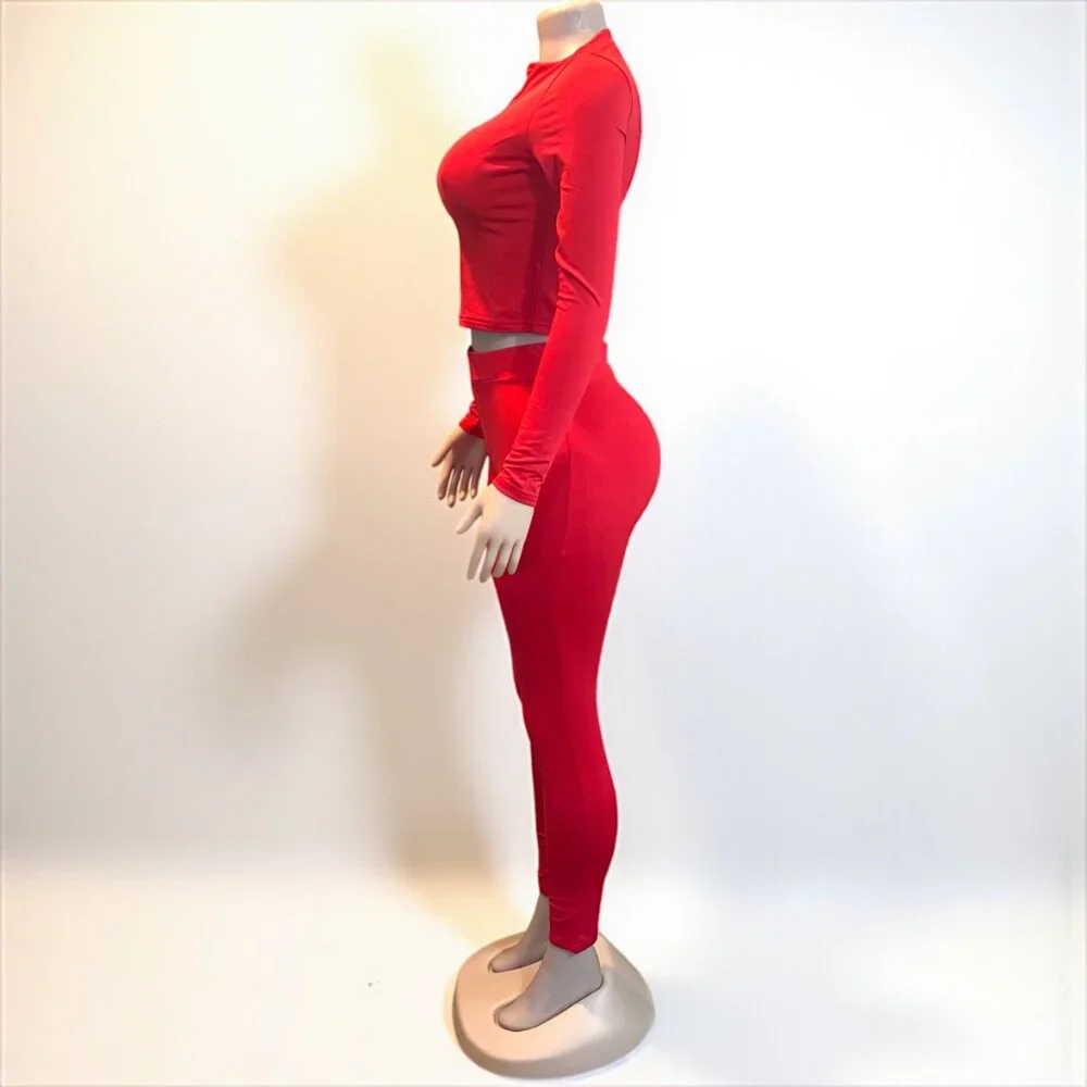 2 Piece Top and Long Pant Red Set